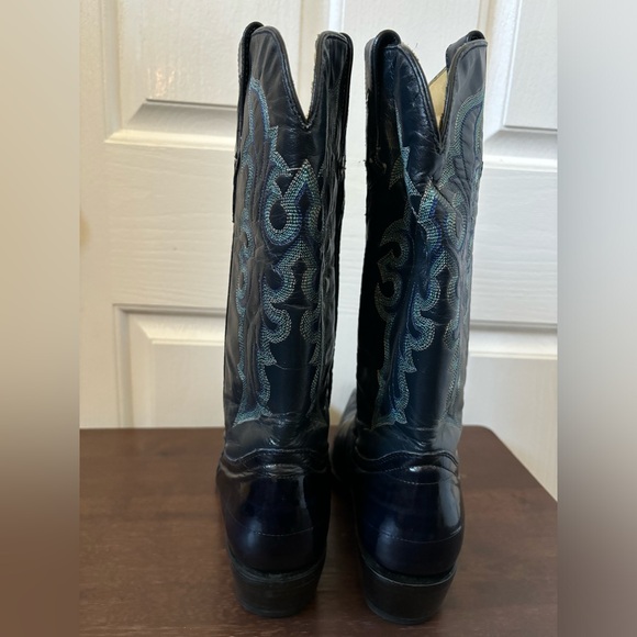 Je-Ver Cowboy Boots Men's 9.5 Leather Embroidered Western Pointed Navy Boots - Picture 9 of 16